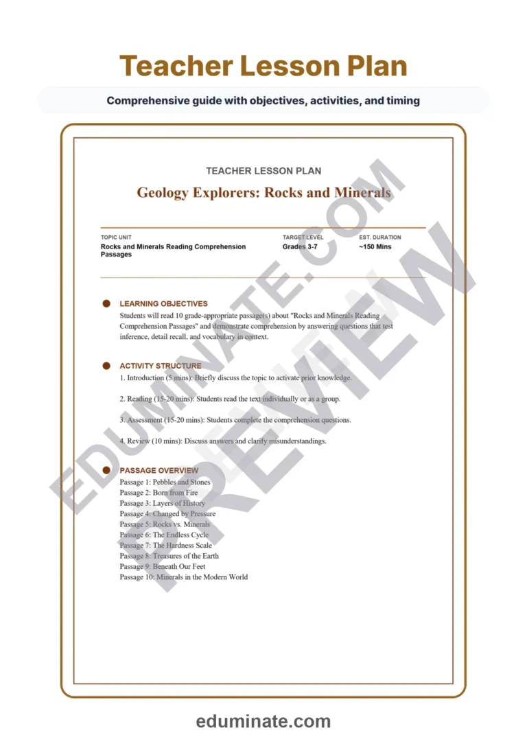 Rocks and Minerals Worksheets: Reading Passages with Answer Keys, Grades 3-7 sample page 2