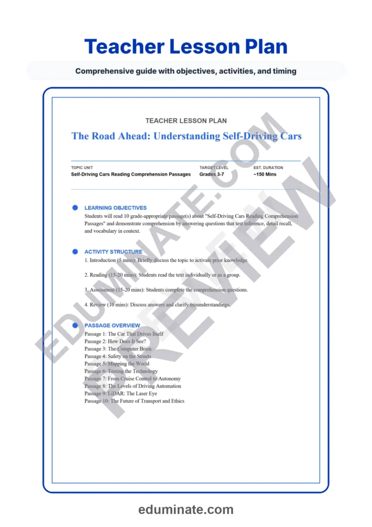 Self-Driving Cars Reading Comprehension Passages Technology Worksheets 3rd 7th sample page 2