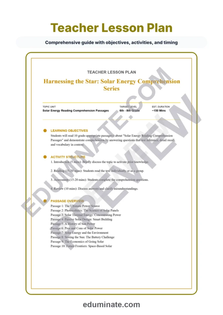 Solar Energy Reading Comprehension Passages Science Worksheets 6th 8th Grade sample page 2