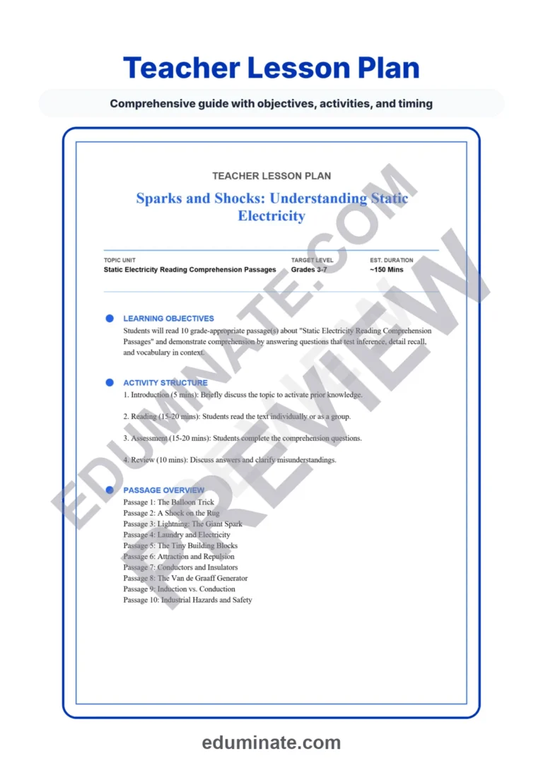 Static Electricity Worksheets: Reading Passages with Answer Keys, Grades 3-7 sample page 2