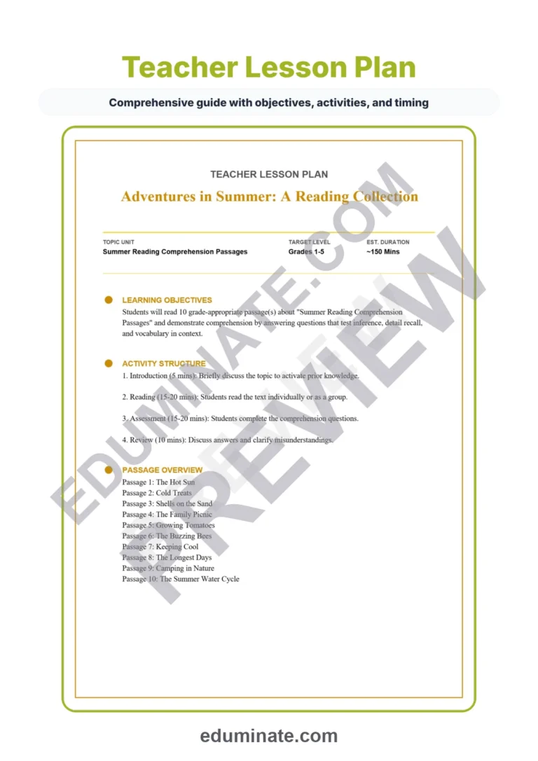 Summer Reading Comprehension Passages Worksheets 1st to 5th Grade Activities sample page 2