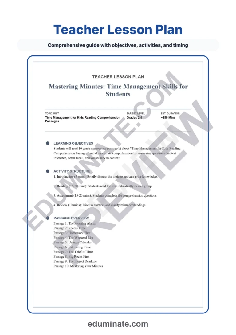 Time Management Worksheets: Reading Passages with Answer Keys, Grades 2-6 sample page 2