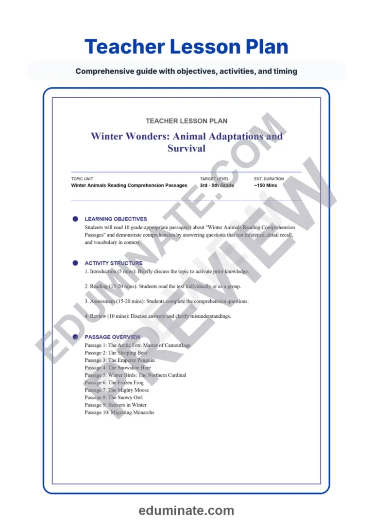 Winter Comprehension Worksheets: Reading Passages with Answer Keys, Grades 3-5 sample page 2