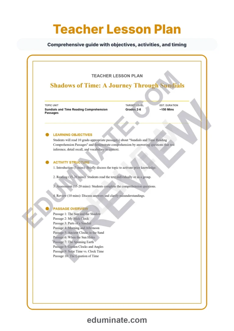Sundials and Time Reading Comprehension Passages Worksheets 2nd to 6th Grade sample page 2