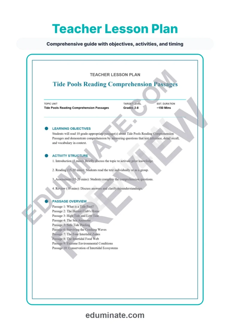 Tide Pools Reading Comprehension Passages Worksheets Science 2nd-8th Grade sample page 2