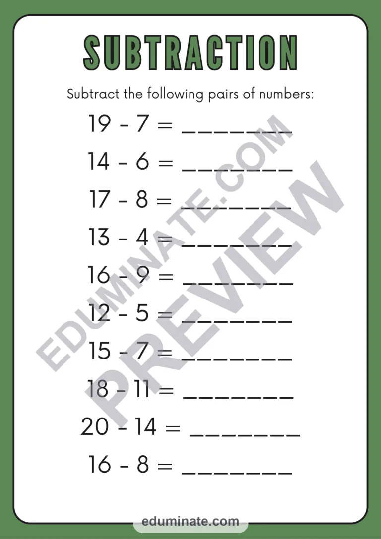 Addition and Subtraction Within 20 | Math Worksheets | 6 Practice Pages Pack sample page 2