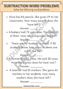 Word Problems Within 100 | Addition and Subtraction | 4 Math Practice Pages page 2