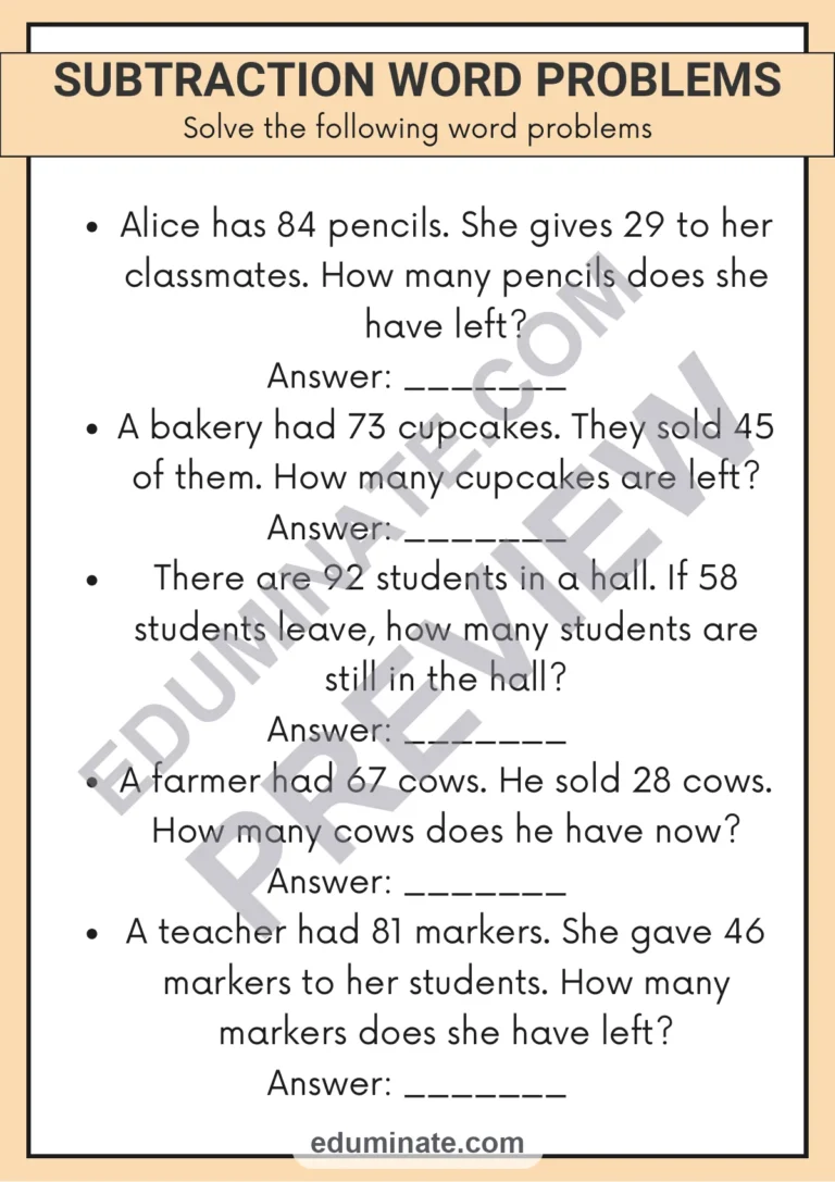 Word Problems Within 100 | Addition and Subtraction | 4 Math Practice Pages sample page 2