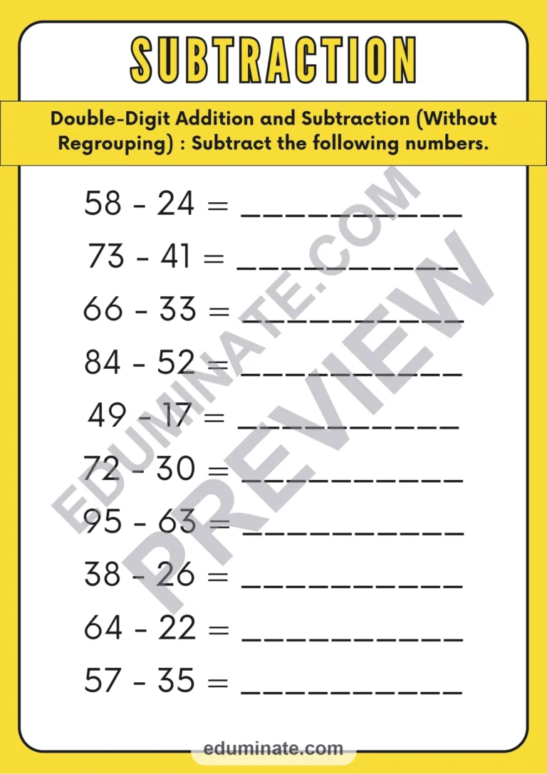 Addition and Subtraction Without Regrouping Worksheets Double Digit Practice sample page 2