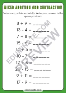 Mixed Addition and Subtraction Worksheets Practice Drills for Math Skills page 2
