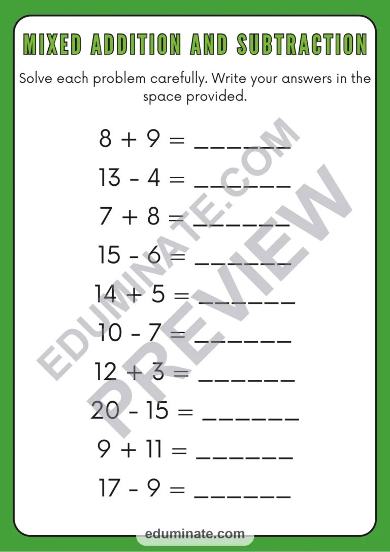 Mixed Addition and Subtraction Worksheets Practice Drills for Math Skills sample page 2