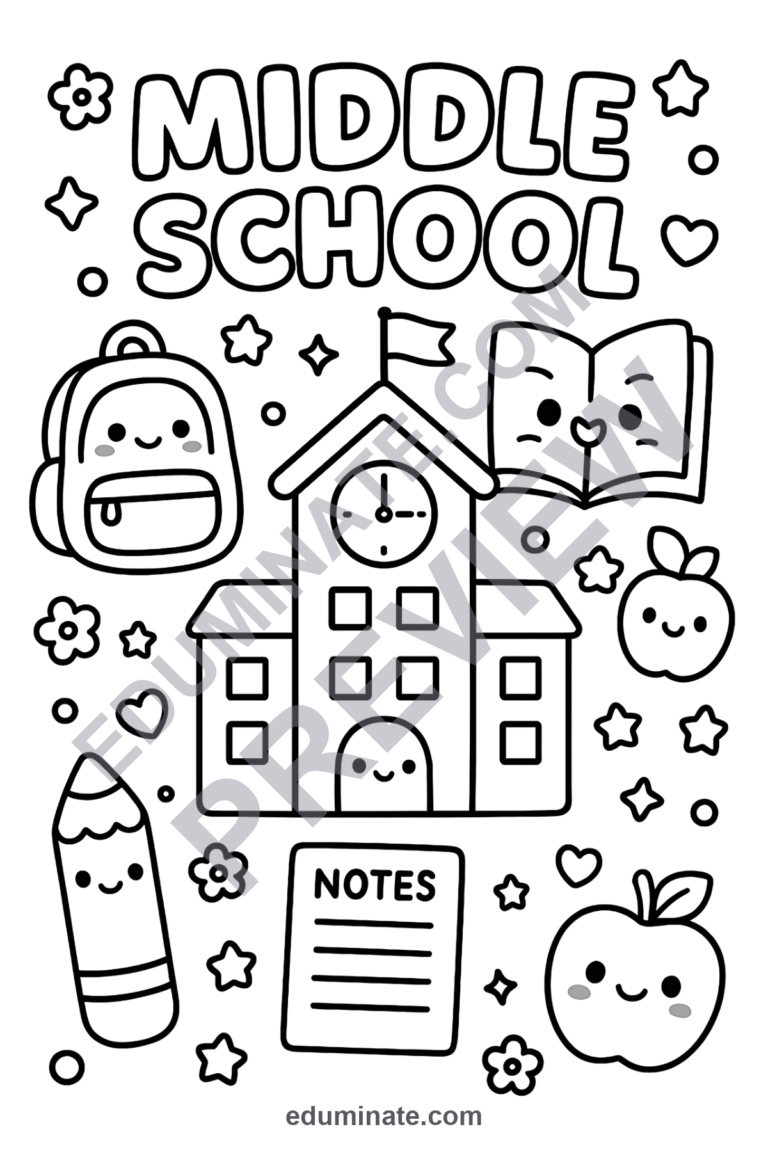 Middle School Coloring Pages 59 Back to School Tween Art Activity Worksheets sample page 2