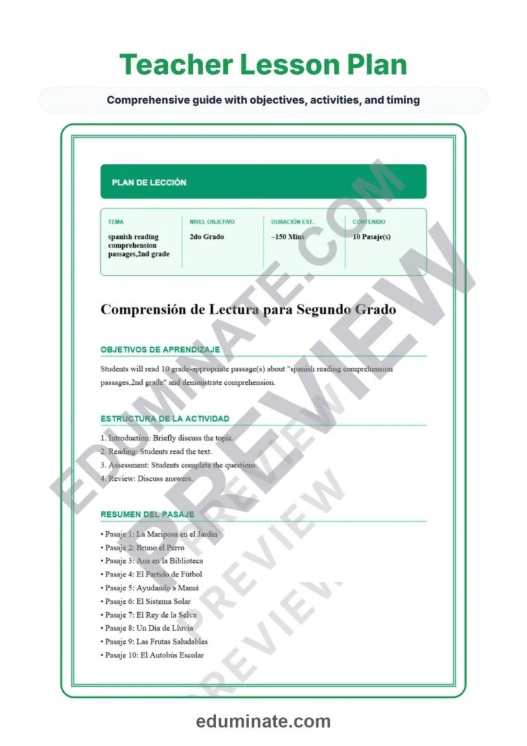 Spanish Reading Activities – Second Grade Spanish Reading Passages and Questions sample page 2