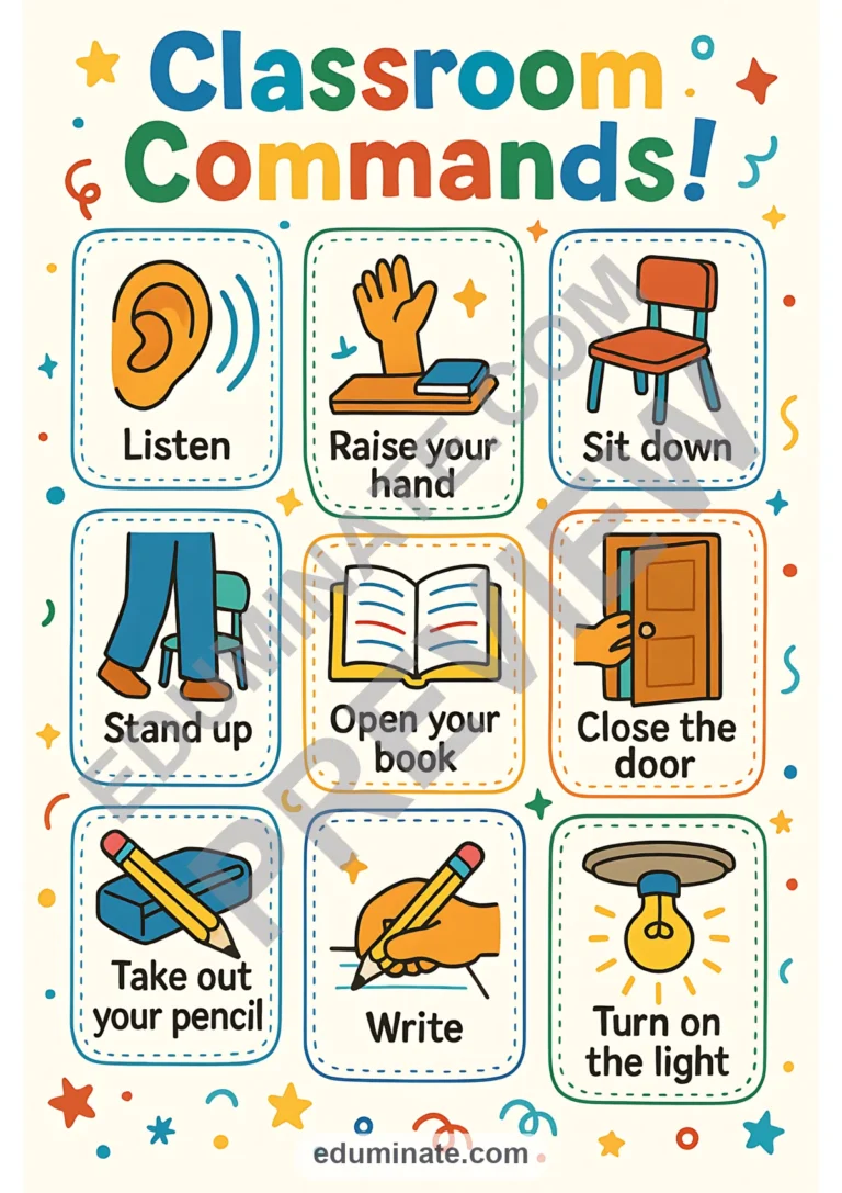 Classroom Commands Flashcards | Printable Classroom Command Cards | 36 Pages sample page 2