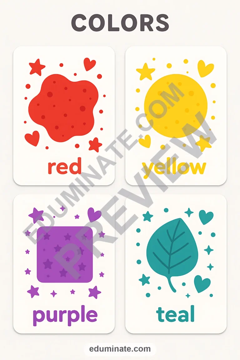 Printable Colors Flashcards | Color Word Cards for Preschool | 67 Card Pages sample page 2