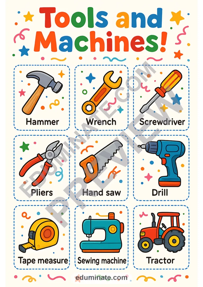 Tools Flashcards | Printable Tools and Machines Picture Cards | 52 Card Pages sample page 2