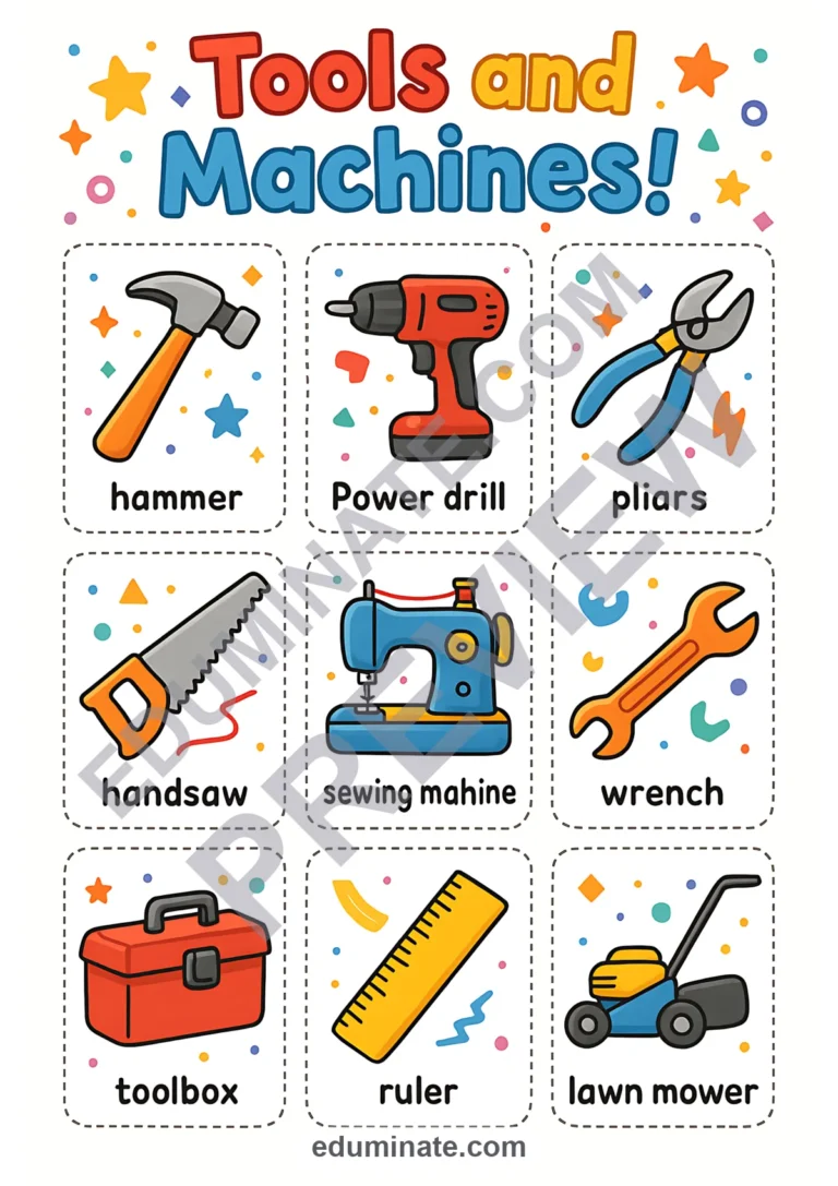 Flashcards of Tools | Printable Tools and Machines Picture Cards | 26 Card Pages sample page 2