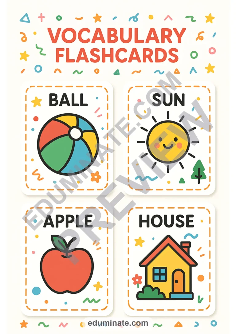 English Vocabulary Flashcards | Picture Word Cards for Pre-K | 26 Card Pages sample page 2