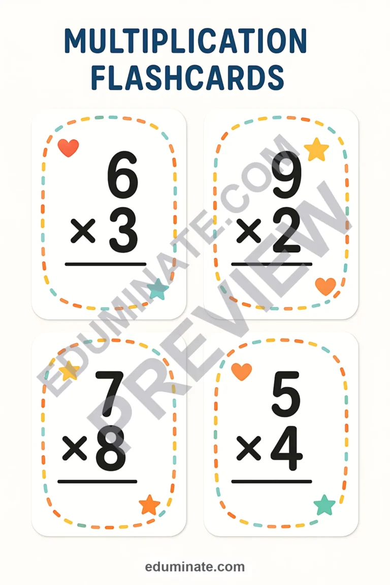 Multiplication Fact Flashcards | Printable Times Tables Cards | 58 Card Pages sample page 2
