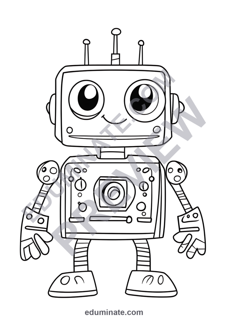 Robot Coloring Pages 70 Cute Futuristic Android STEM Art Activity Worksheets sample page 2