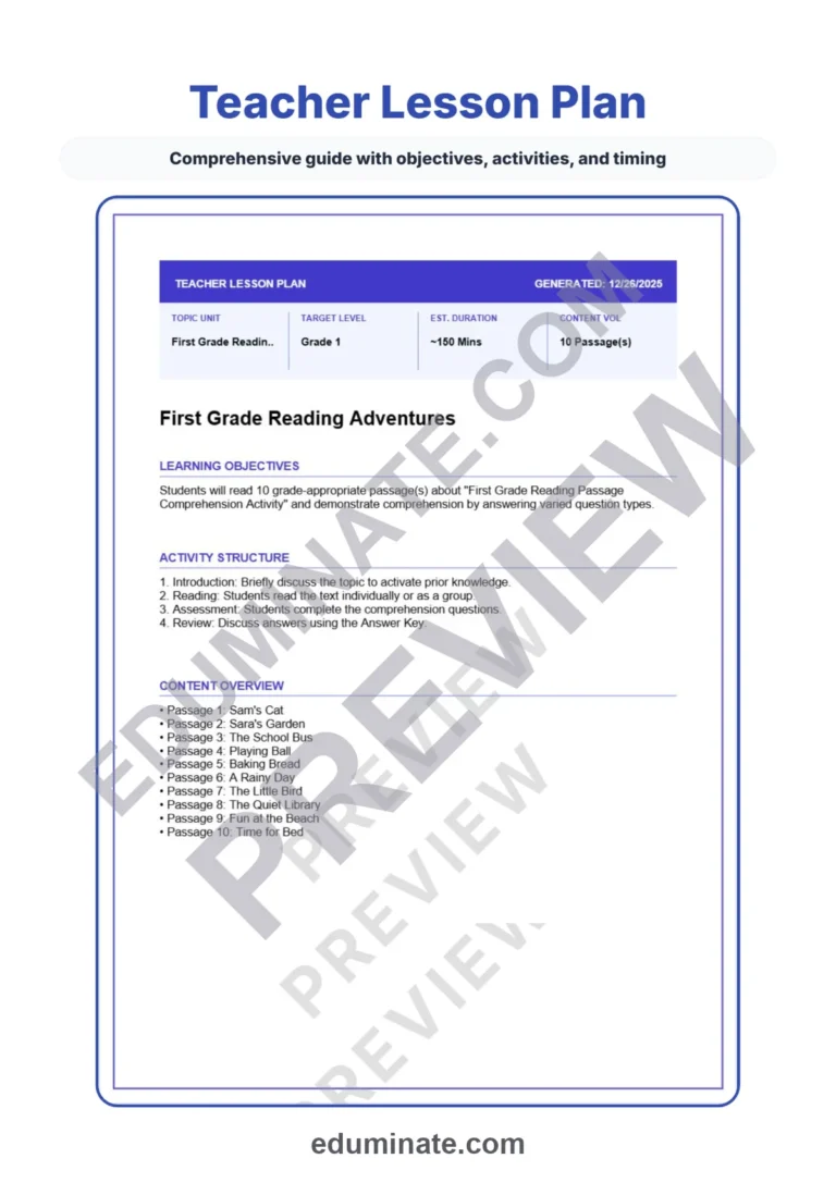 Reading Comprehension Packet – Reading Passages, Questions and Answer Key sample page 2