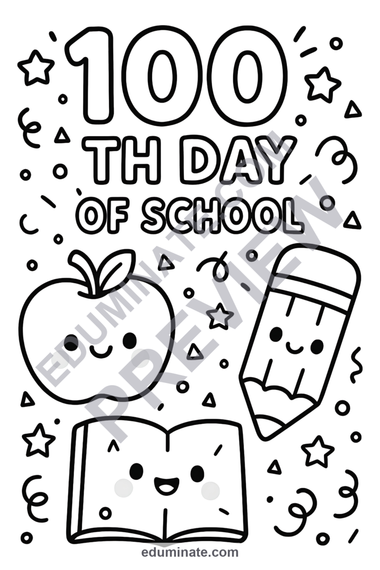 100th Day of School Coloring Pages | Milestone Sheets | Kids Activity Pages sample page 2