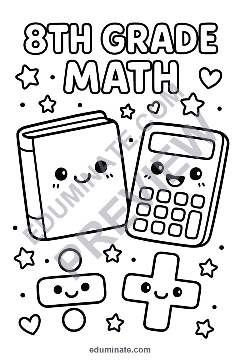 Printable Math Coloring Pages | Calculator and Ruler Art | Middle School Sheets sample page 2