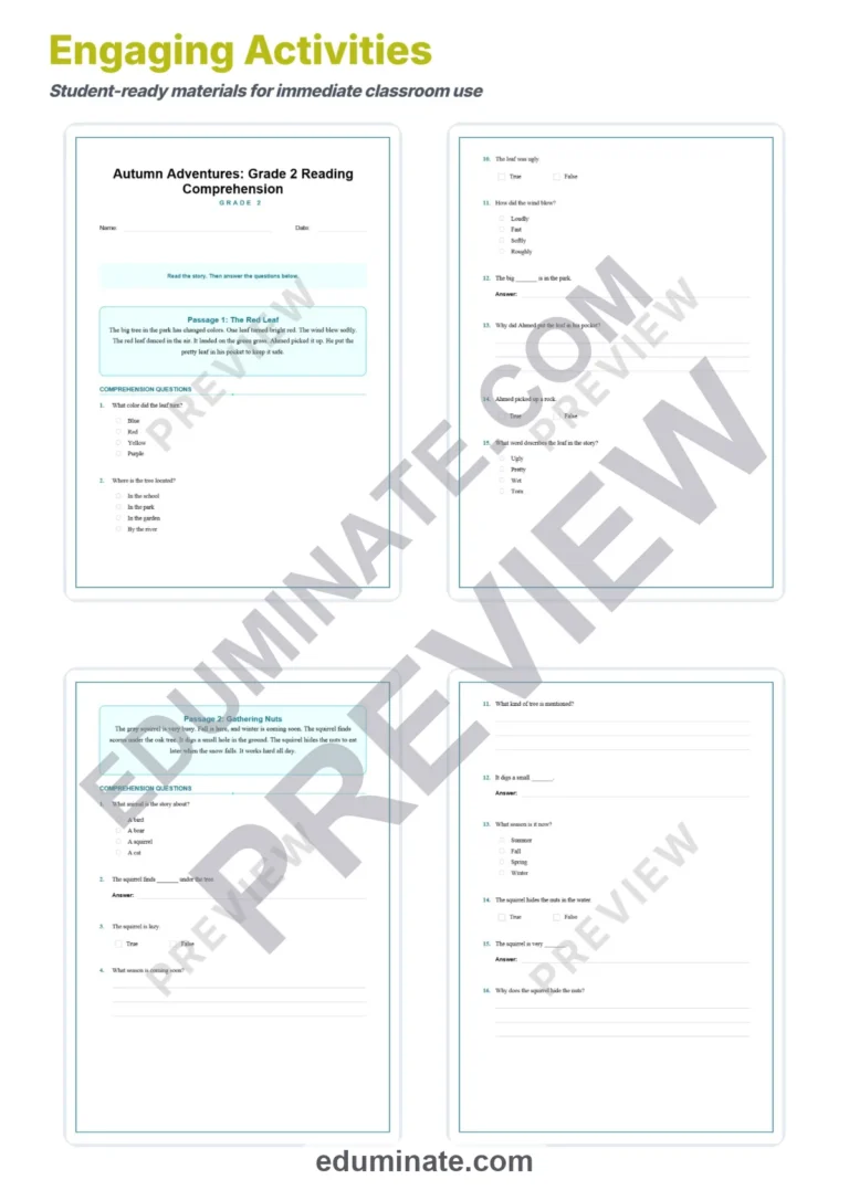 Fall Worksheets – Reading Passages with Questions and Answer Key 2nd Grade sample page 2