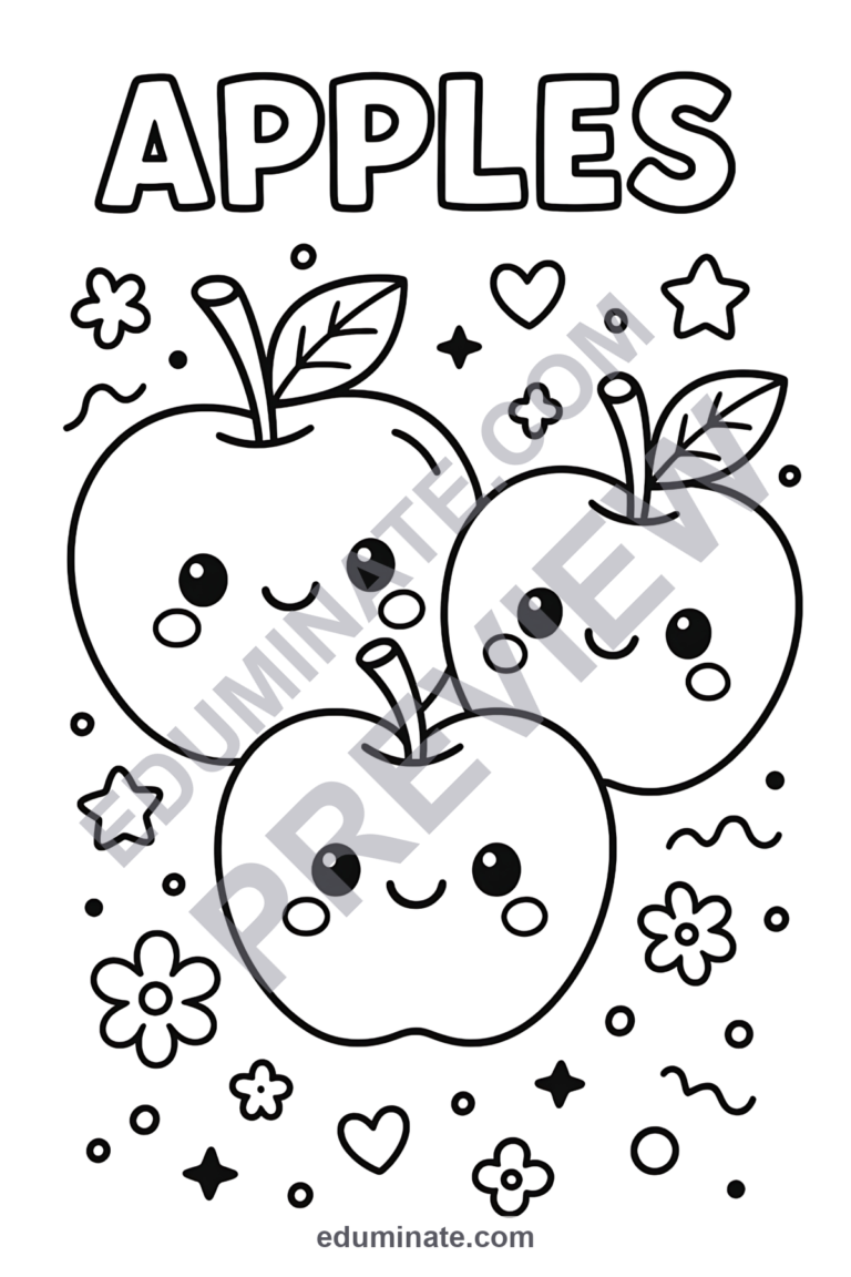 Printable Apple Coloring Pages | Cute Smiling Apple Sheets | Fruit Printables sample page 2