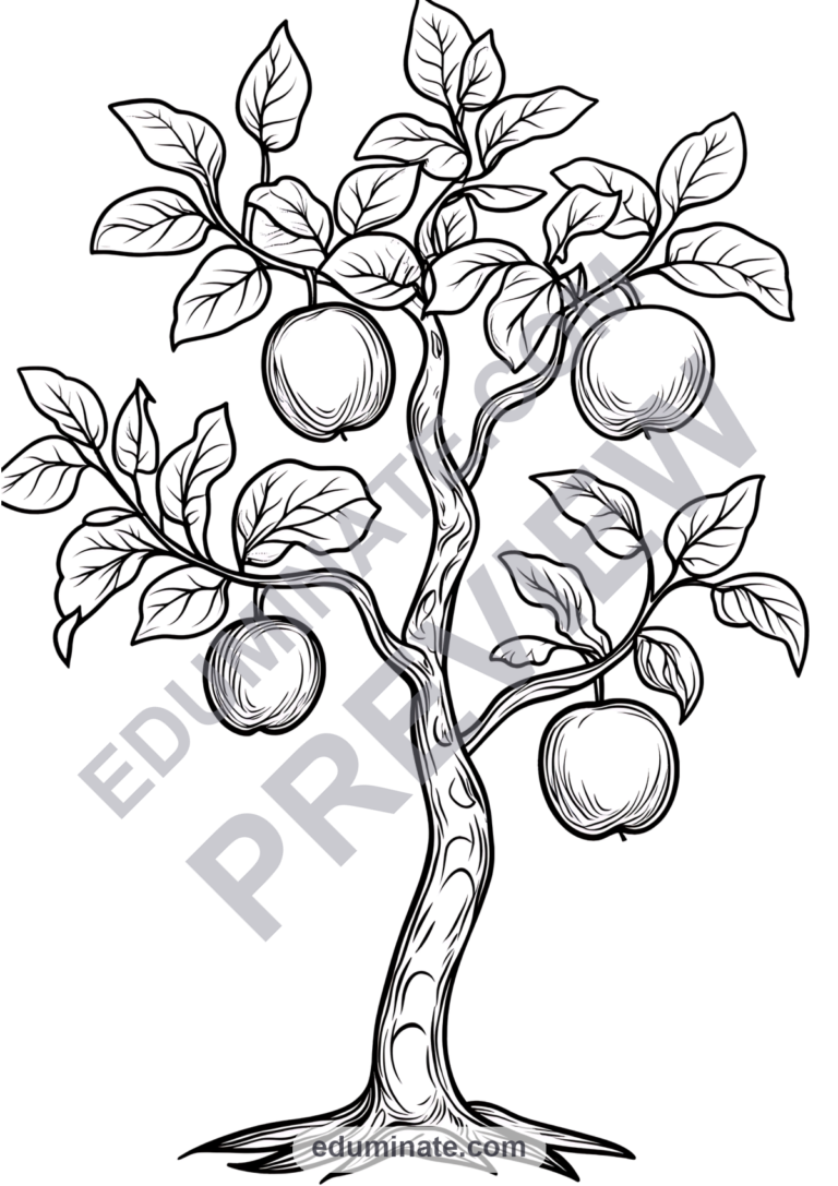 Fall Apple Coloring Pages | Apple Tree, Basket, and Orchard Printables for Kids sample page 2