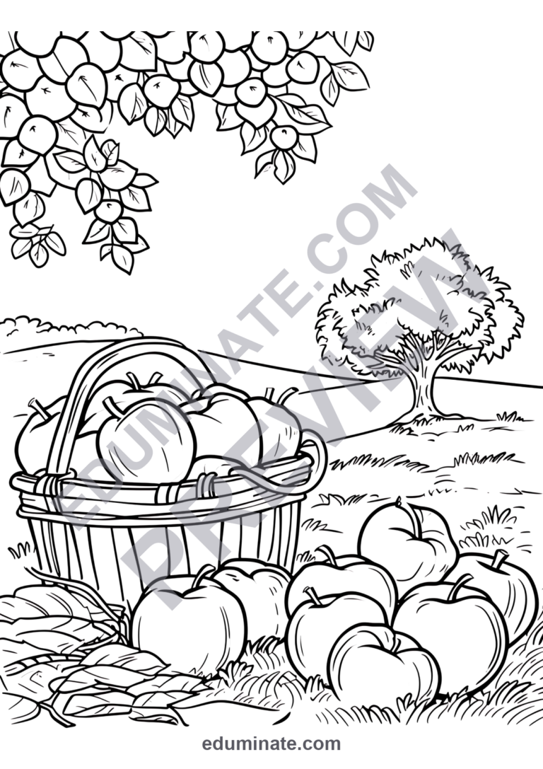 Apple Orchard Coloring Pages | Apple Baskets, Trees and Fall Activities for Kids sample page 2