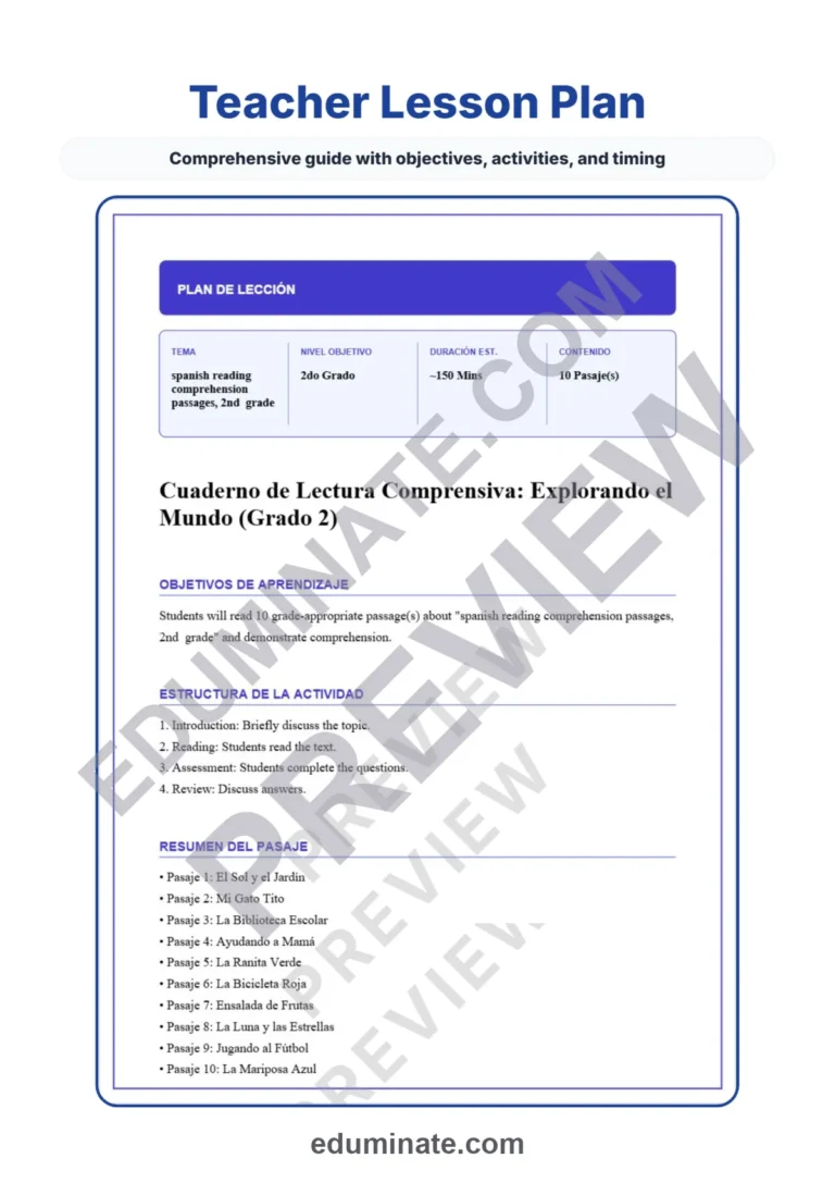 Spanish Reading Comprehension Worksheets – Reading Passages and Questions sample page 2