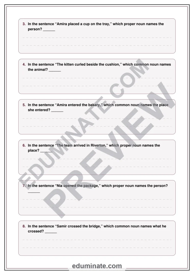Common and Proper Nouns Worksheets | Grammar Practice for Grade 3 Sentence Work sample page 2