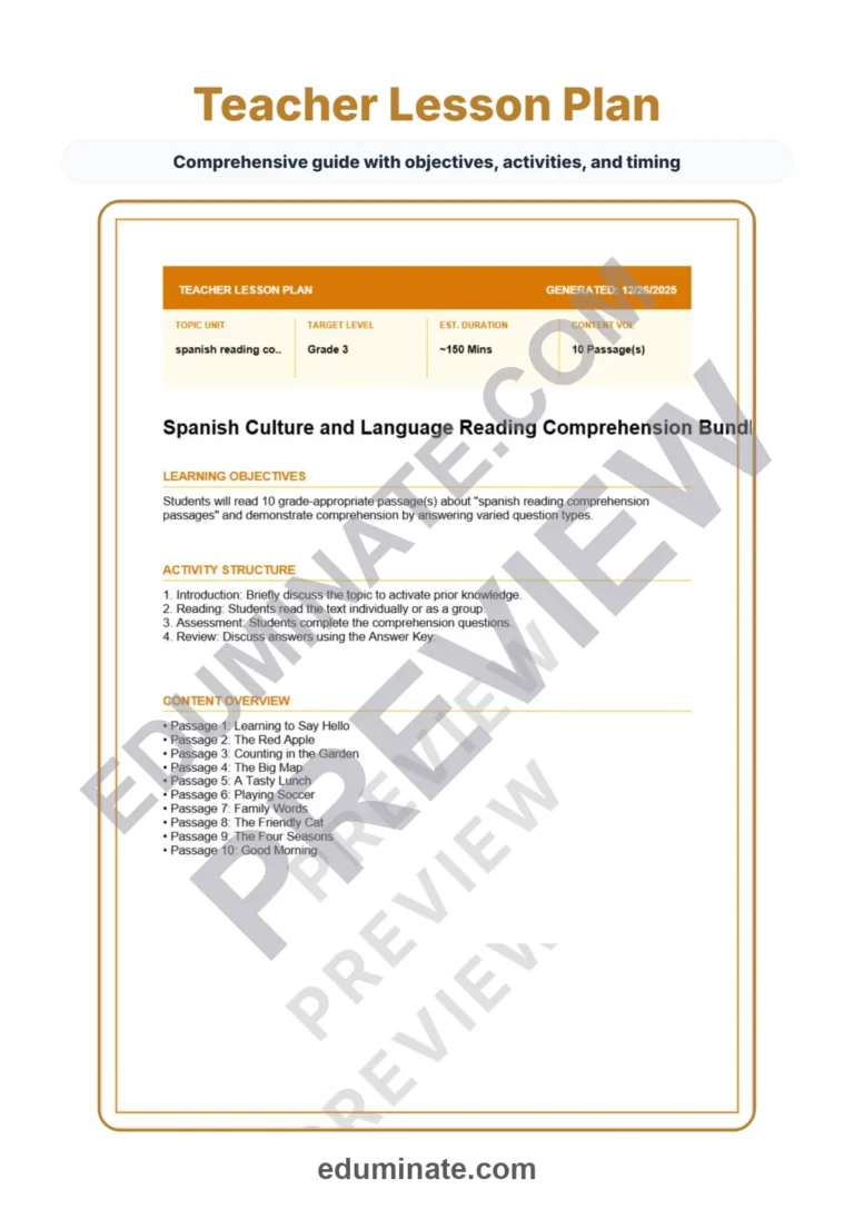 Bilingual Reading Comprehension – Spanish Culture Reading Passages Grade 3 sample page 2