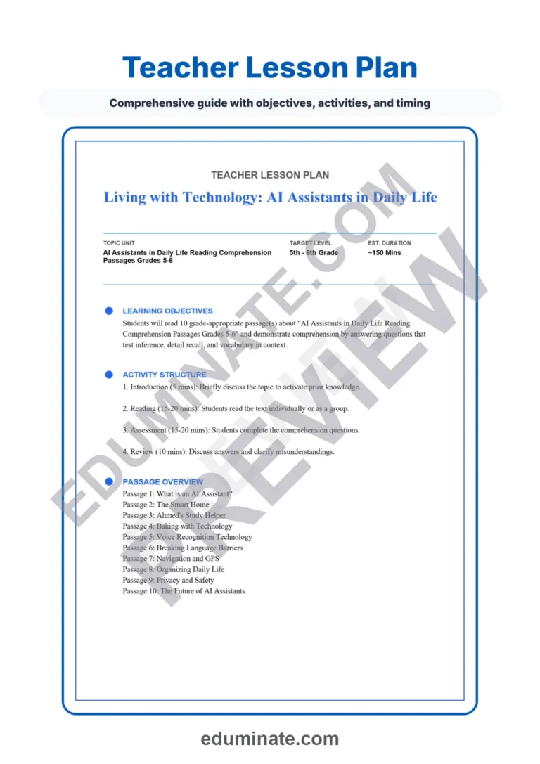 Artificial Intelligence Reading Comprehension Worksheets – Daily Life Passages sample page 2