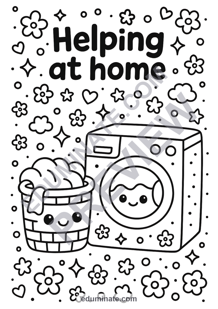 Household Chores Coloring Pages Helping at Home Activity Sheets Pack for Kids sample page 2