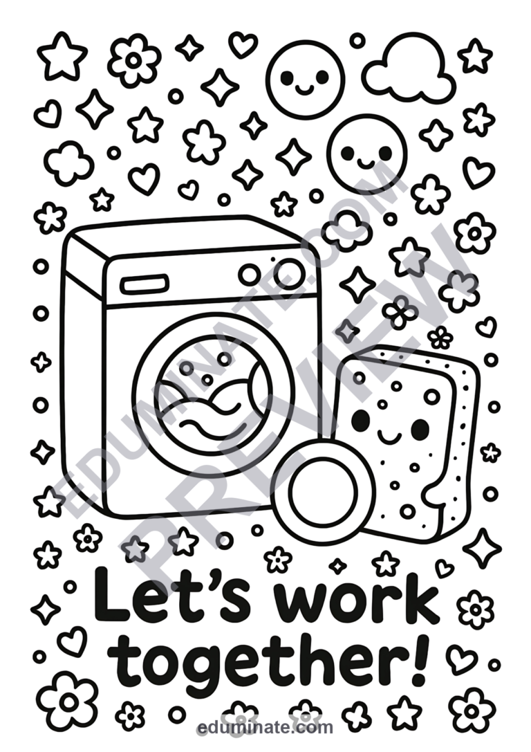 Responsibility Coloring Pages Home Cooperation Activity Sheets Pack for Kids sample page 2