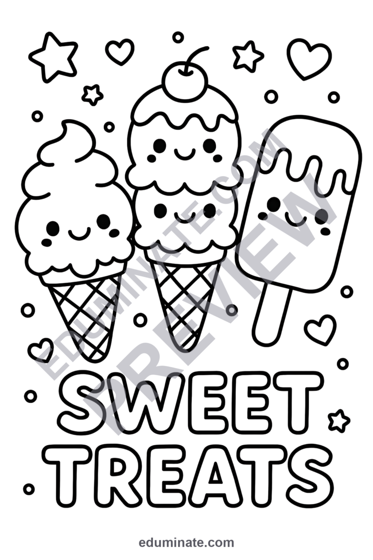 Ice Cream Cone Coloring Pages Sweet Dessert Activity Sheets for Kids Pack sample page 2
