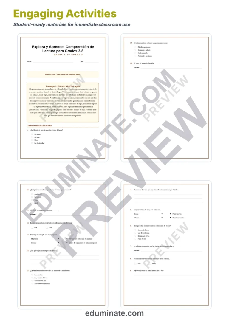 Spanish Reading Comprehension PDF – Reading Passages and Questions Grades 3-6 sample page 2
