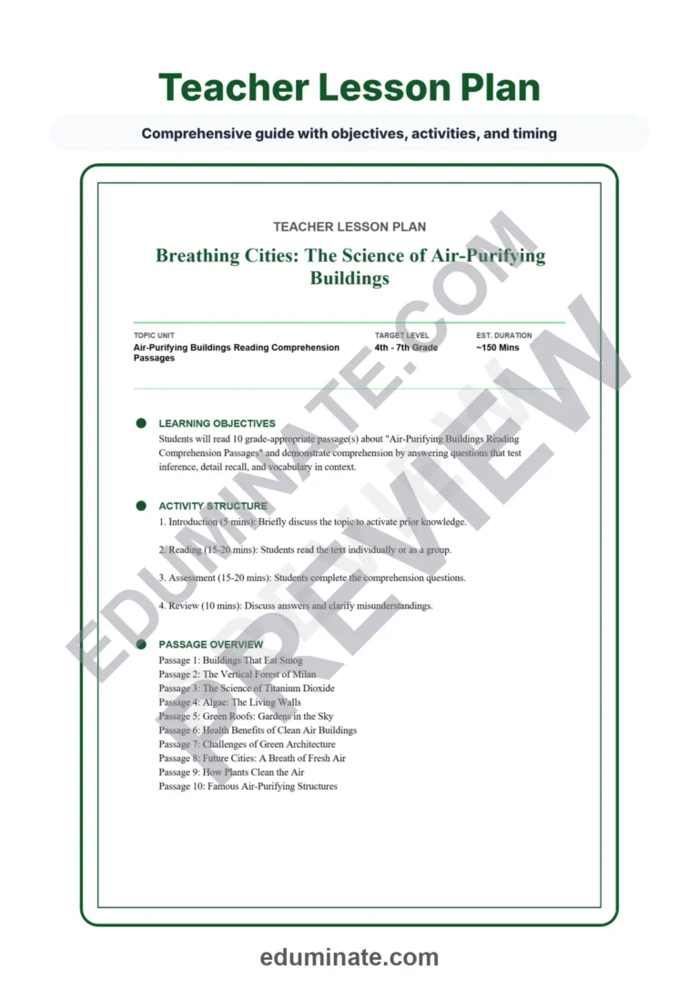 Air Pollution Reading Comprehension – Air Purifying Buildings 10 Passages sample page 2
