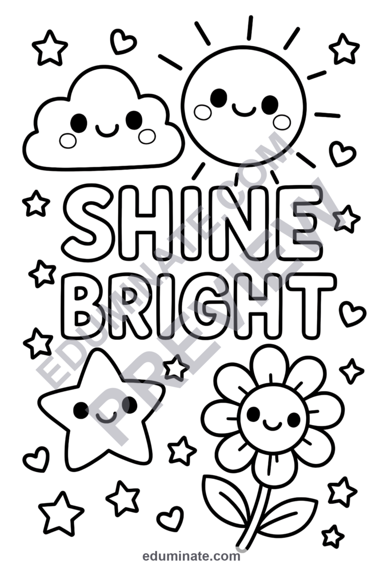 Inspirational Coloring Pages Positive Mindset Activity Sheets Pack for Kids sample page 2