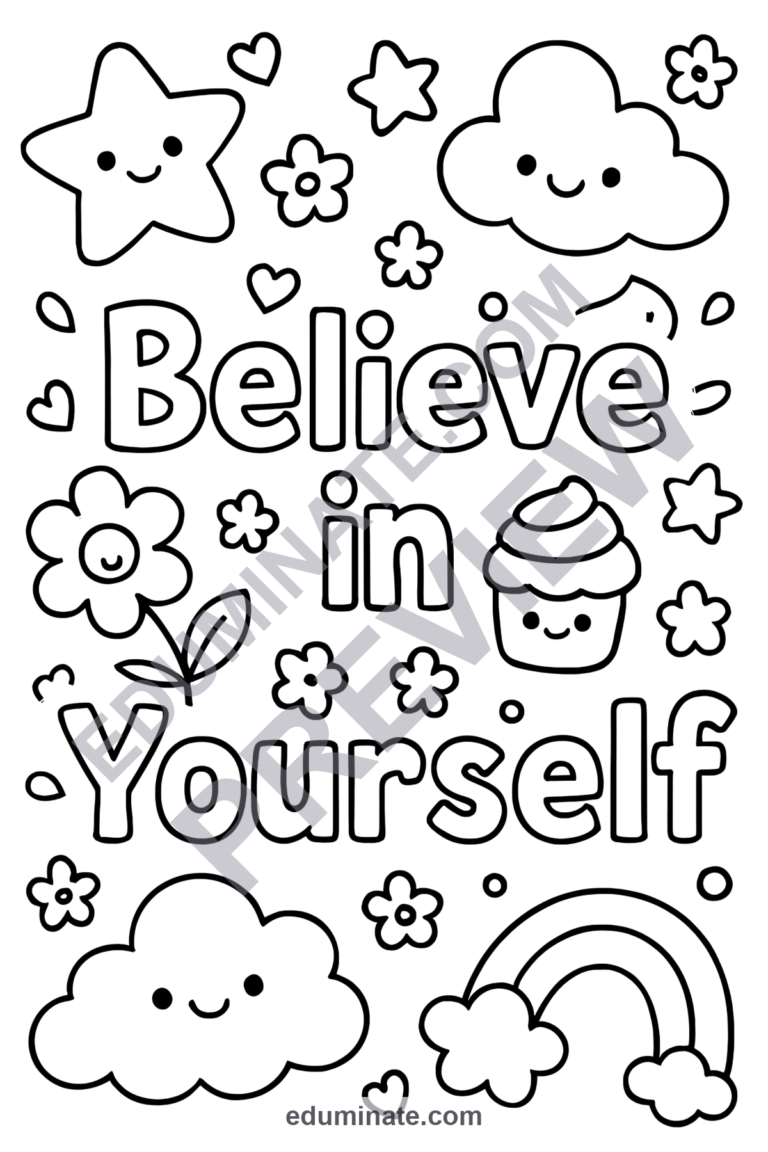 Inspirational Sayings Coloring Pages Positive Affirmation Sheets for Kids sample page 2