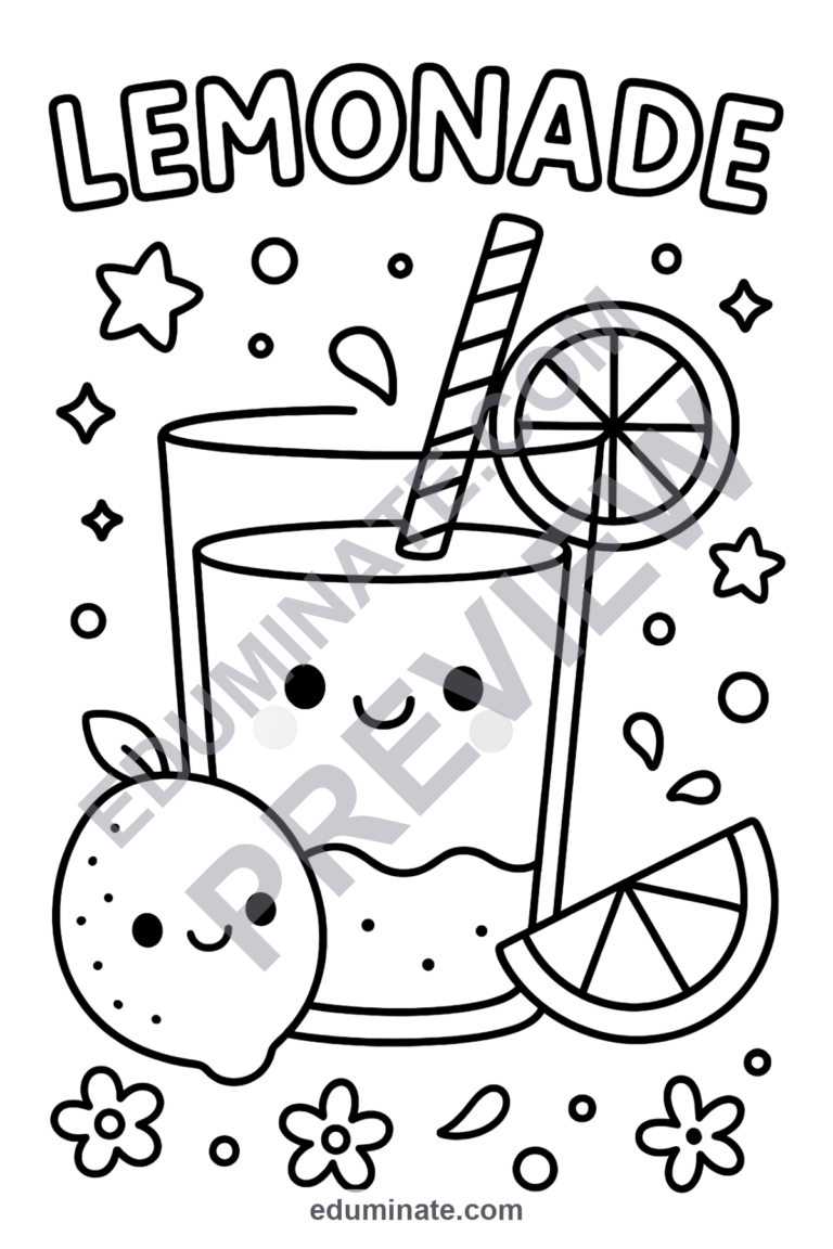 Lemonade Coloring Pages Summer Drinks Art Activity Sheets Pack for Kids Fun sample page 2