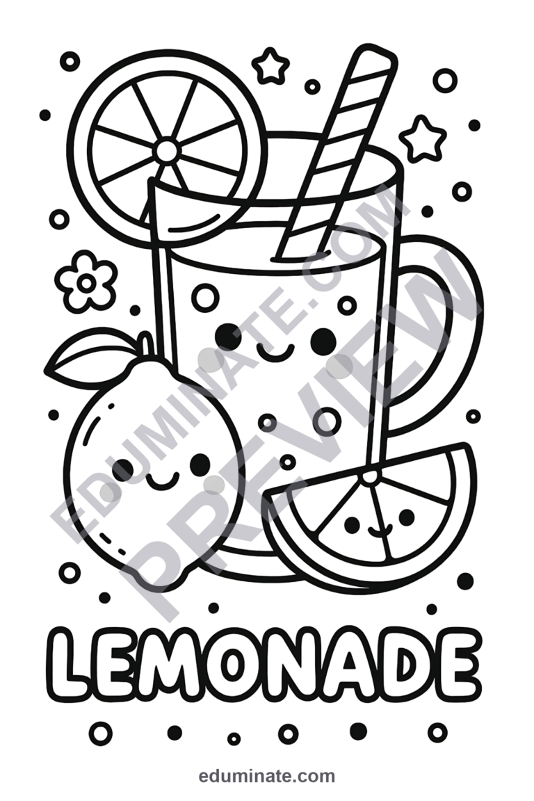 Cute Lemonade Coloring Pages Sweet Citrus Drink Activity Sheets for Kids Fun sample page 2