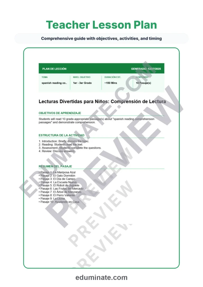 Spanish Reading Practice – Reading Passages, Questions and Answer Key Grades 1-3 sample page 2