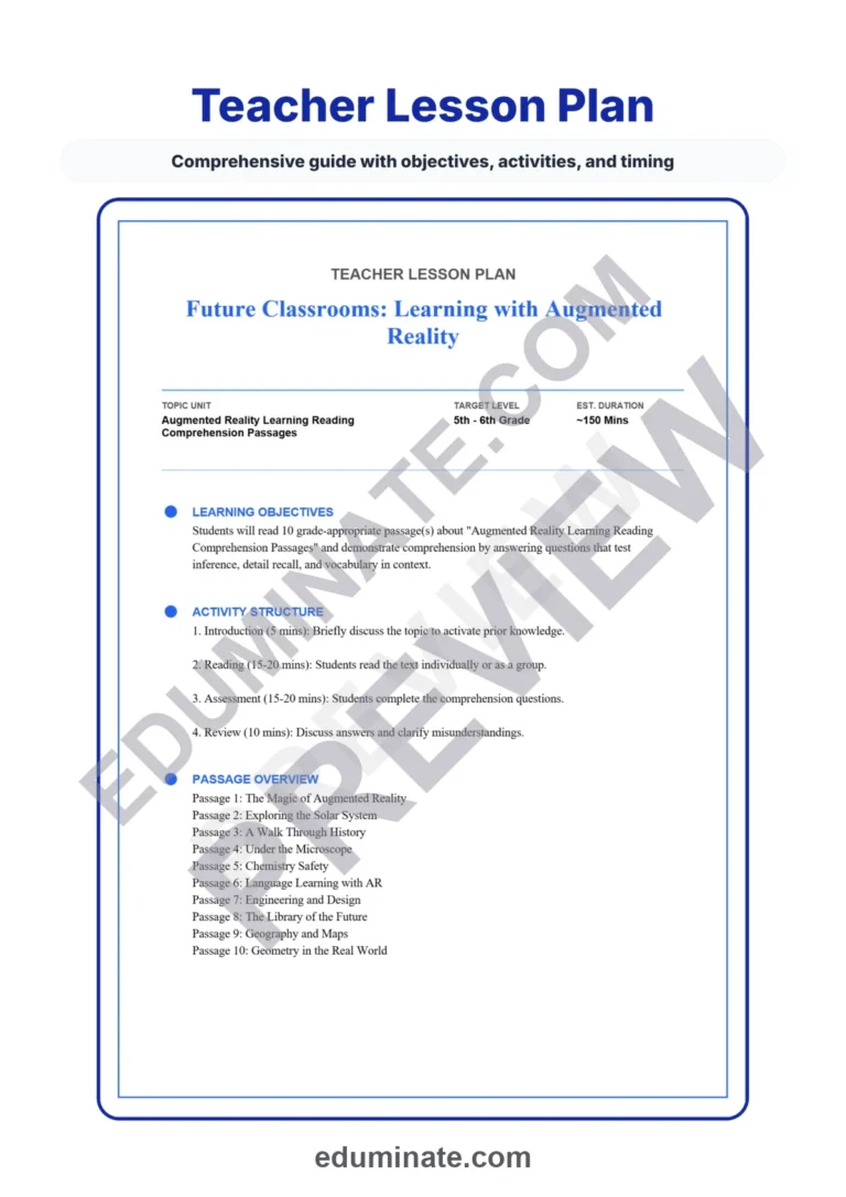 Augmented Reality Reading Comprehension – Future Classrooms 10 Reading Passages sample page 2