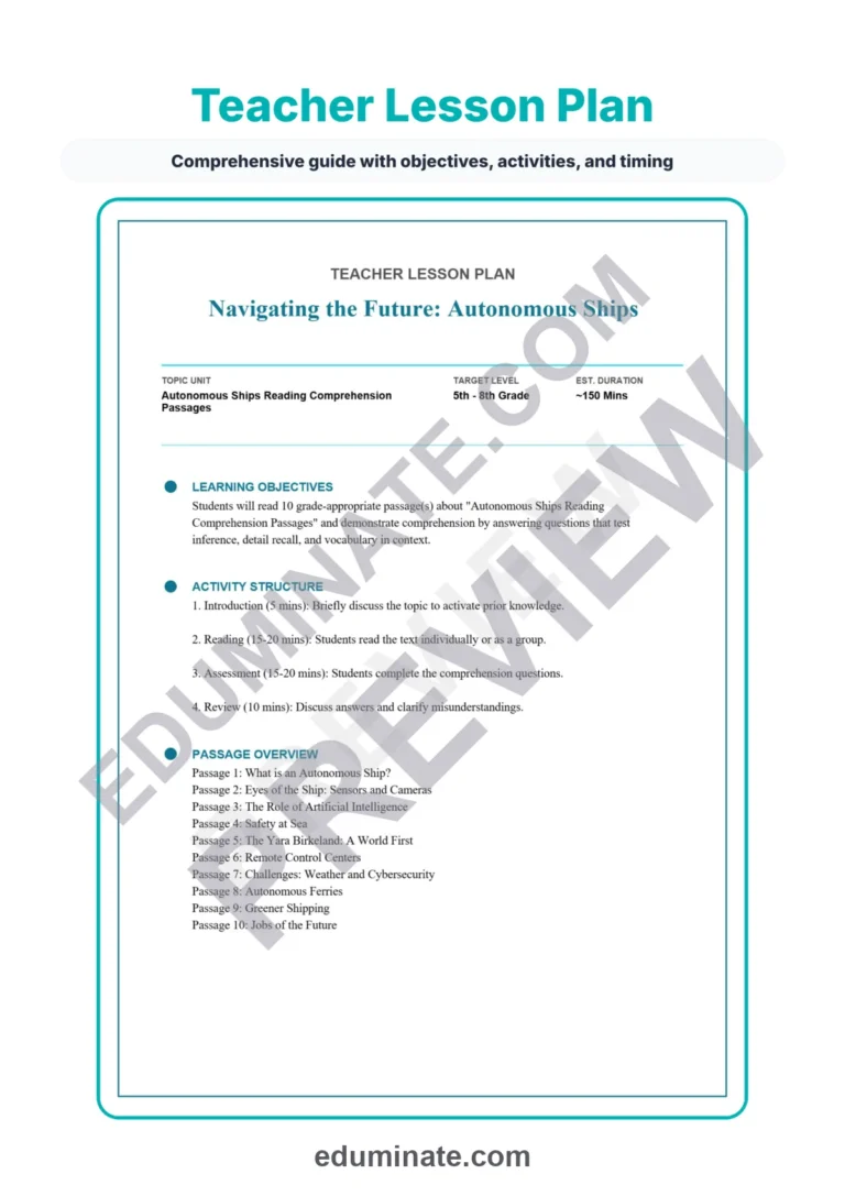 Autonomous Ships Reading Comprehension – Maritime Technology 10 Worksheets sample page 2