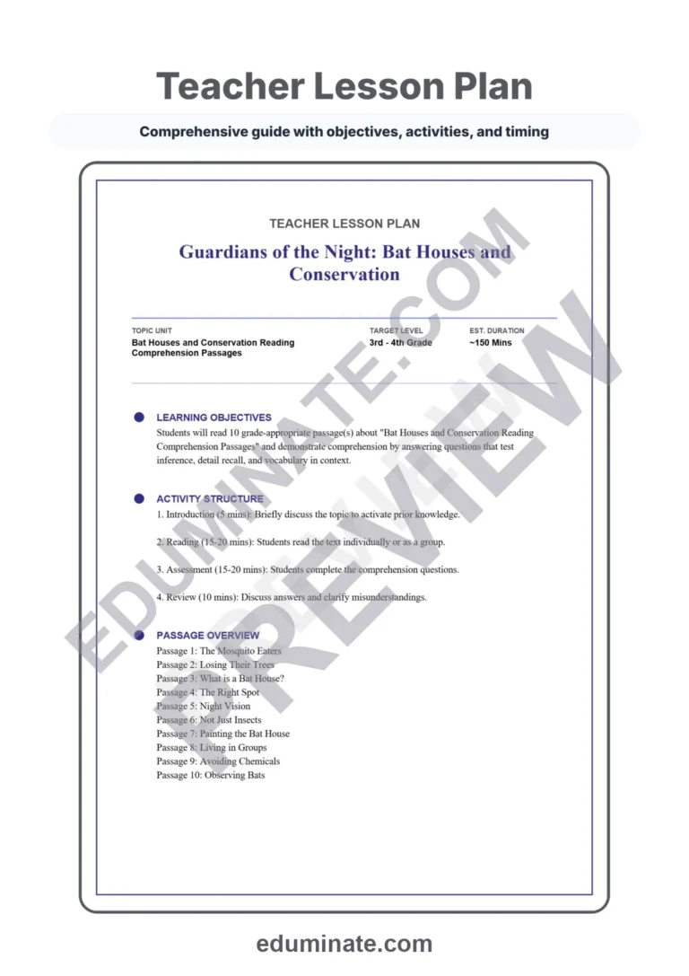 Bats Reading Comprehension – Bat Houses and Conservation Reading Passages sample page 2