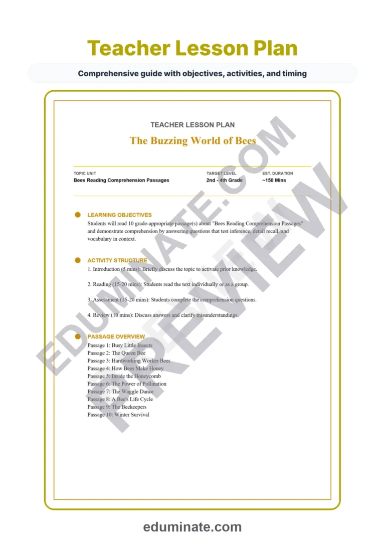 Bees Reading Comprehension Passages And Questions Science Worksheets Packet sample page 2