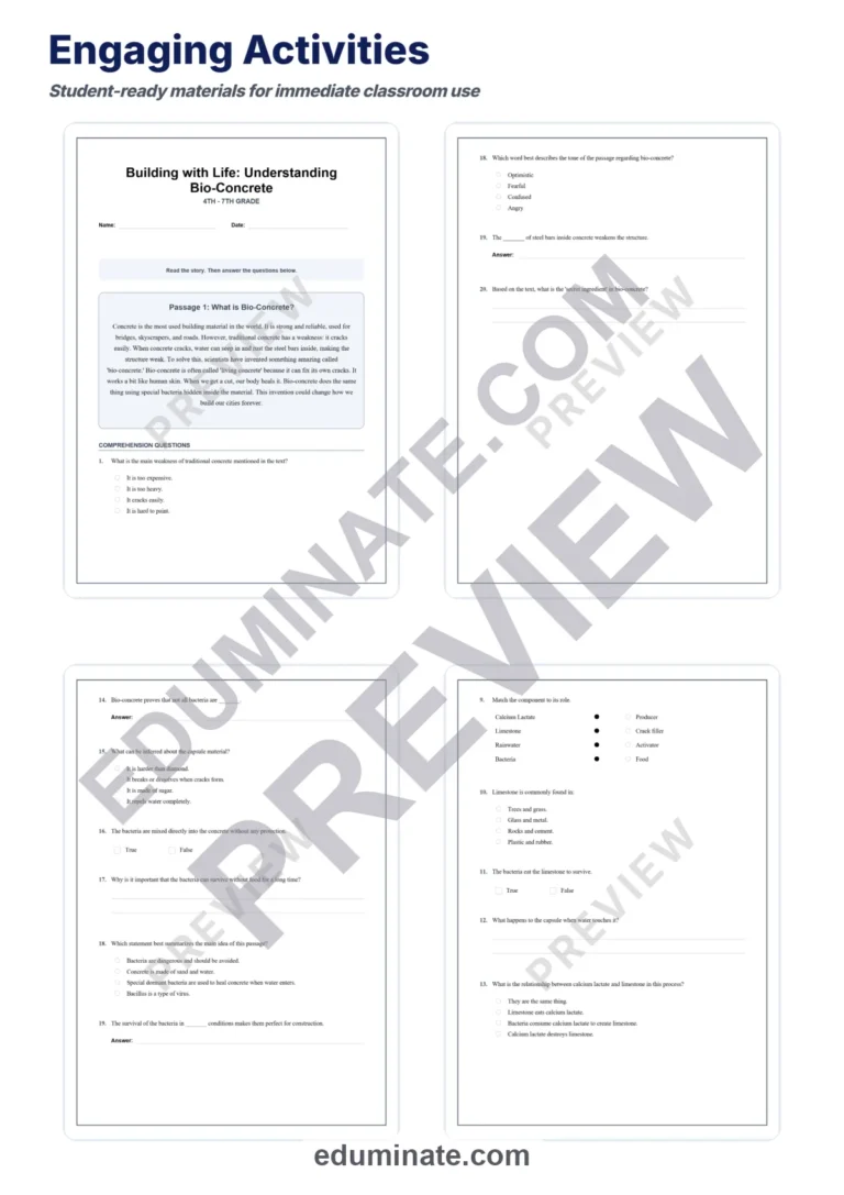 Bio Concrete Reading Comprehension Passages And Questions Worksheets Packet sample page 3